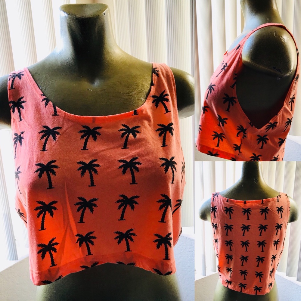 FOREVER 21 Cropped PALM TREE Neon Orange TOP Size Small VINTAGE Y2K